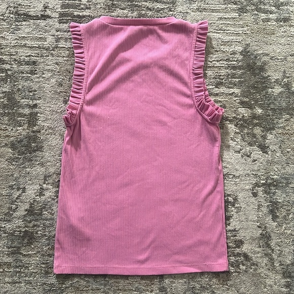 J. Crew Ribbed Ruffled Pink Women Sz Small Stretchy Crewneck Tank Top - Picture 9 of 9